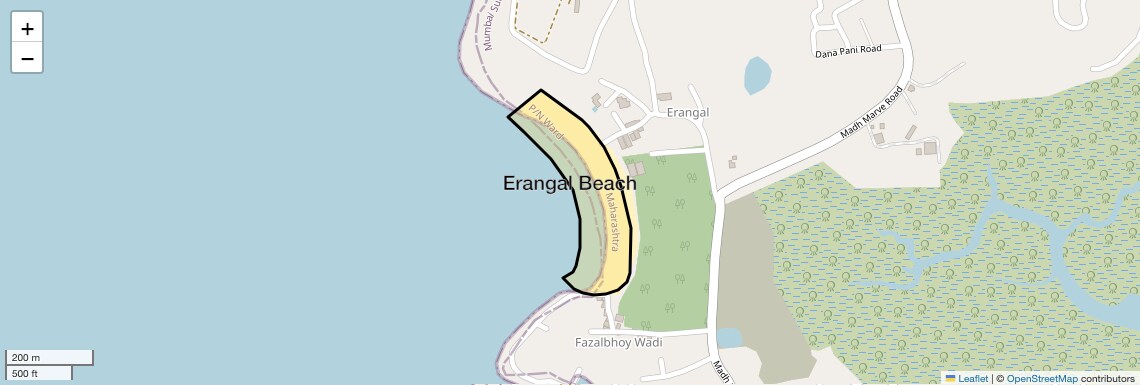 Location Map of Erangal Beach, Mumbai