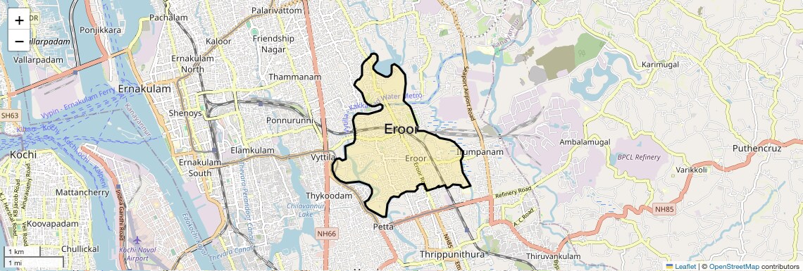 Location Map of Eroor, Kochi
