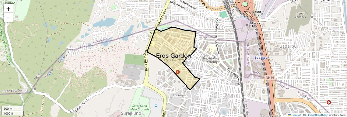 Location Map of Eros Garden, Faridabad