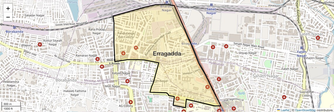 Location Map of Erragadda, Hyderabad