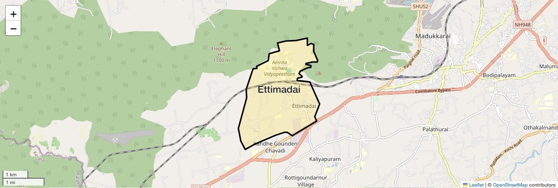 Location Map of Ettimadai, Coimbatore