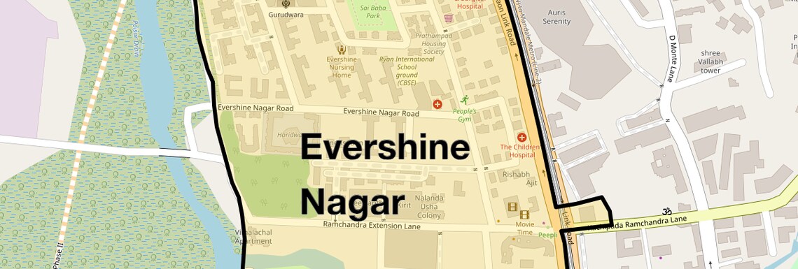 Location Map of Evershine Nagar, Mumbai