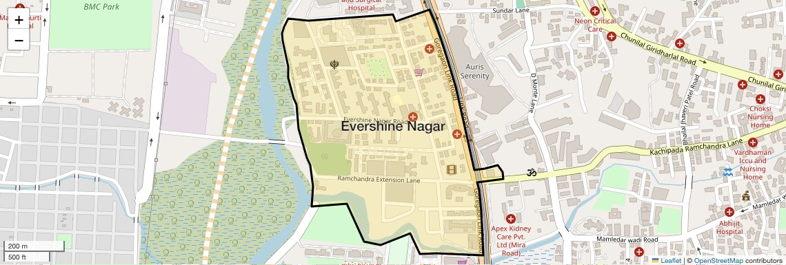 Location Map of Evershine Nagar, Mumbai