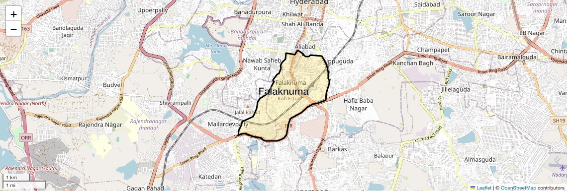 Location Map of Falaknuma, Hyderabad
