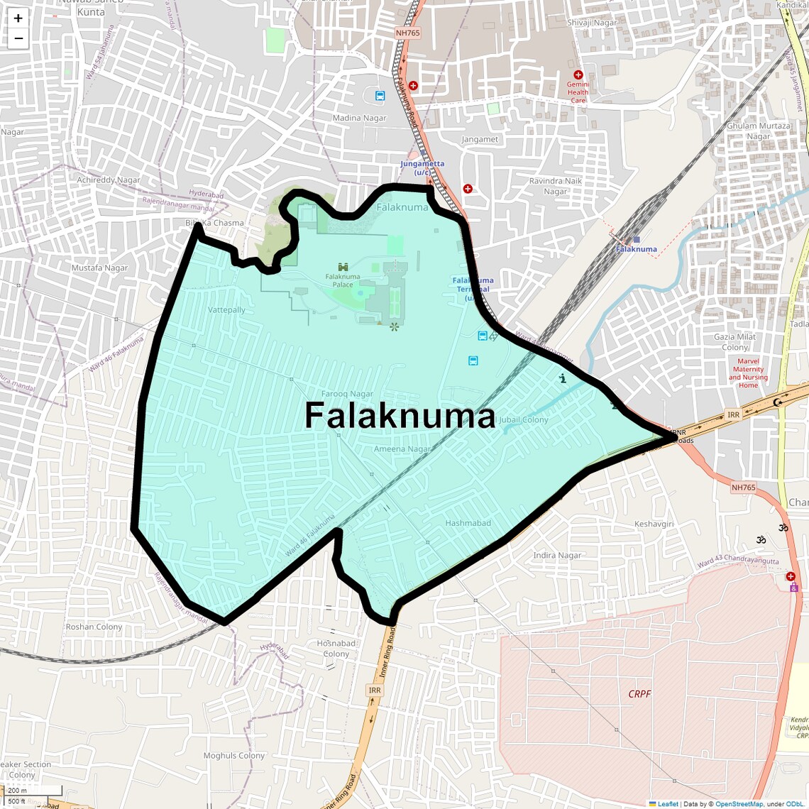 Location Map of Falaknuma, Hyderabad