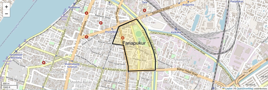 Location Map of Fariapukur, Kolkata