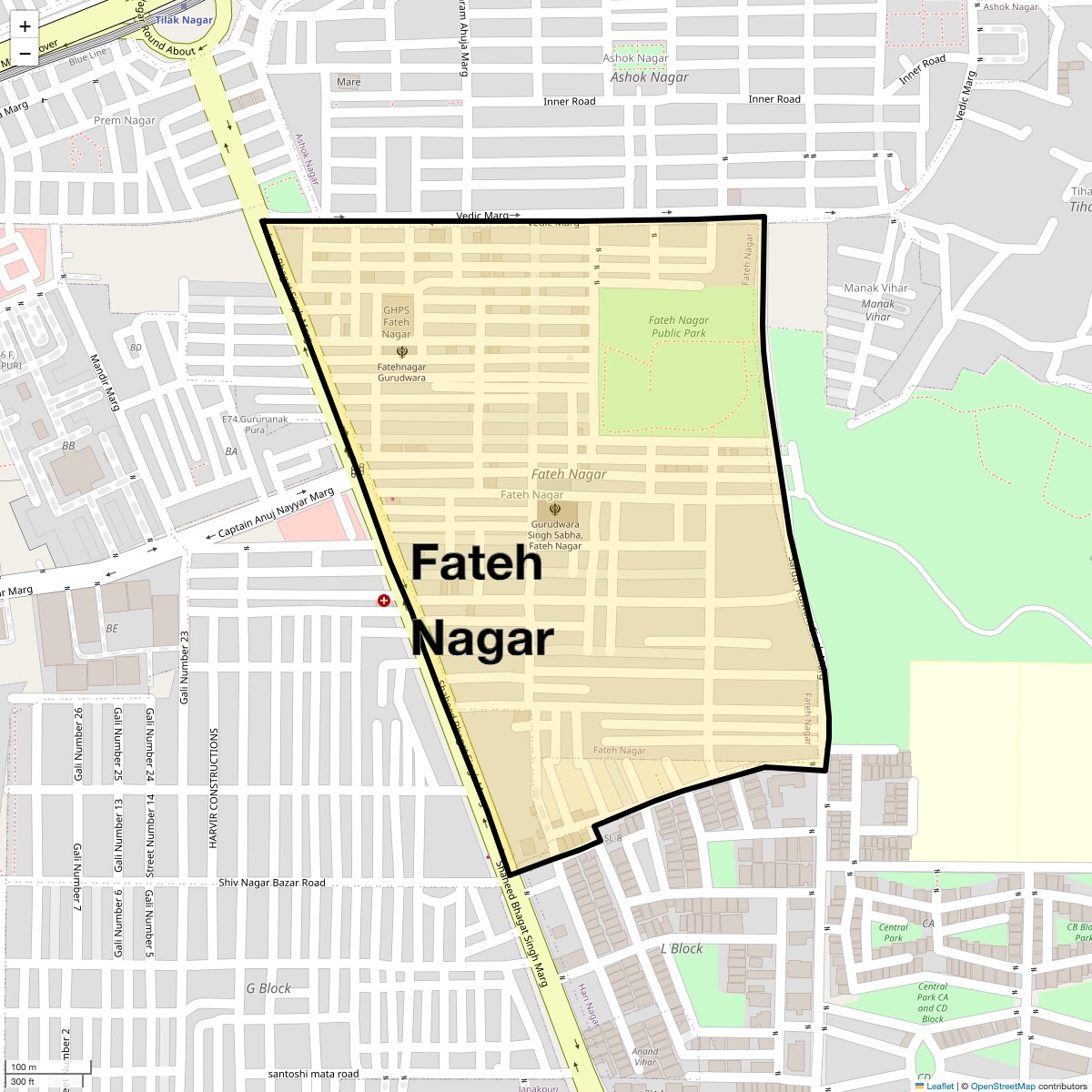 Location Map of Fateh Nagar, Delhi