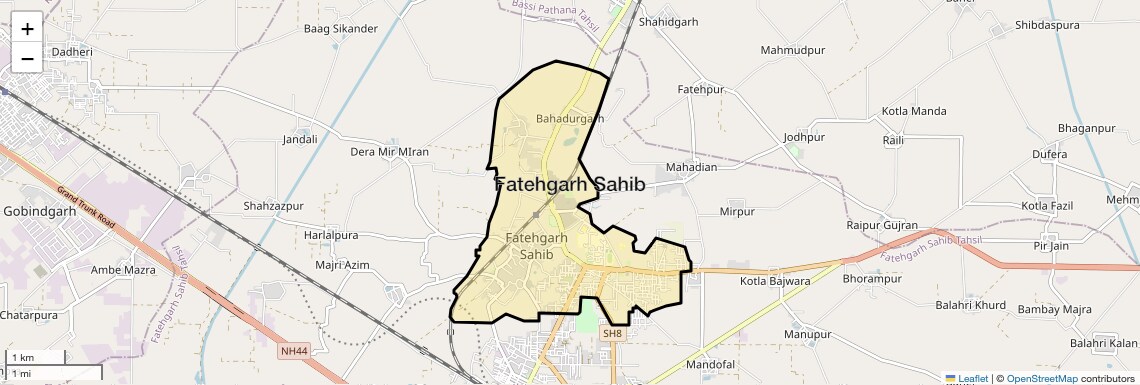 Location Map of Fatehgarh Sahib, Chandigarh