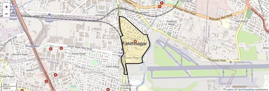 Location Map of Fatehnagar, Hyderabad