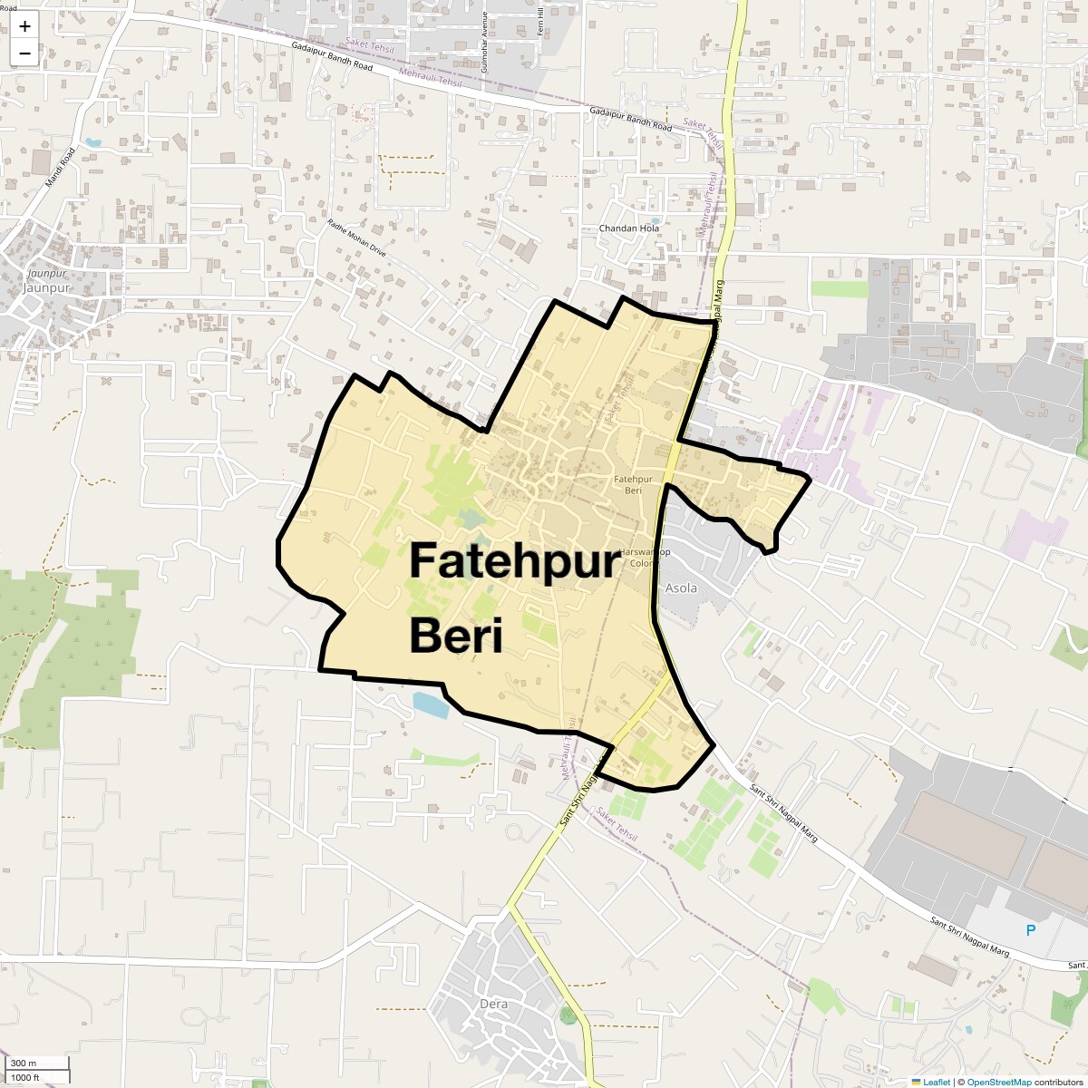 Location Map of Fatehpur Beri, Delhi