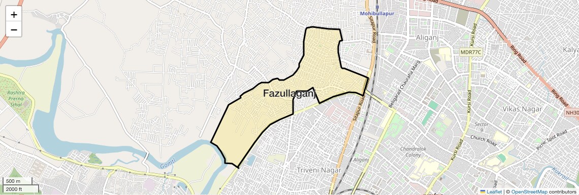 Location Map of Fazullaganj, Lucknow