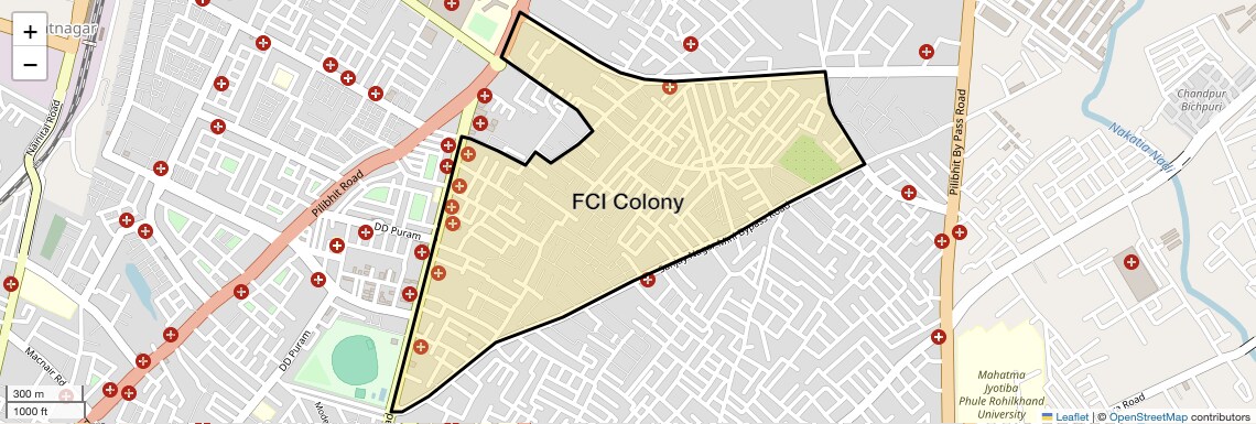 Location Map of FCI Colony, Bareilly