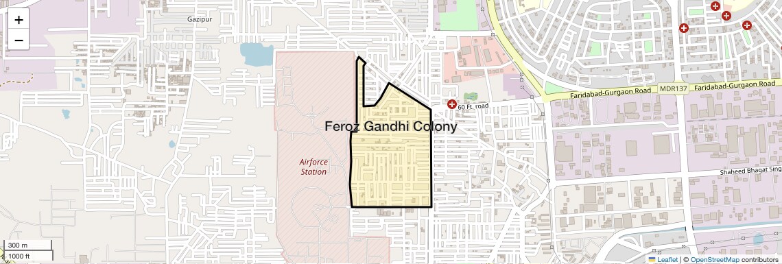 Location Map of Feroz Gandhi Colony, Faridabad