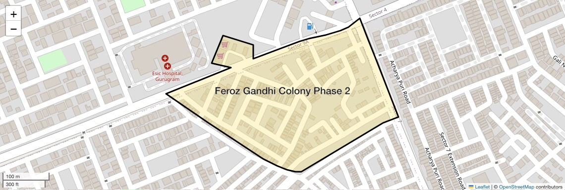 Location Map of Feroz Gandhi Colony Phase 2, Gurgaon