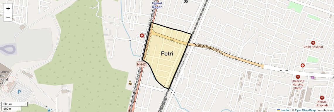 Location Map of Fetri, Nagpur