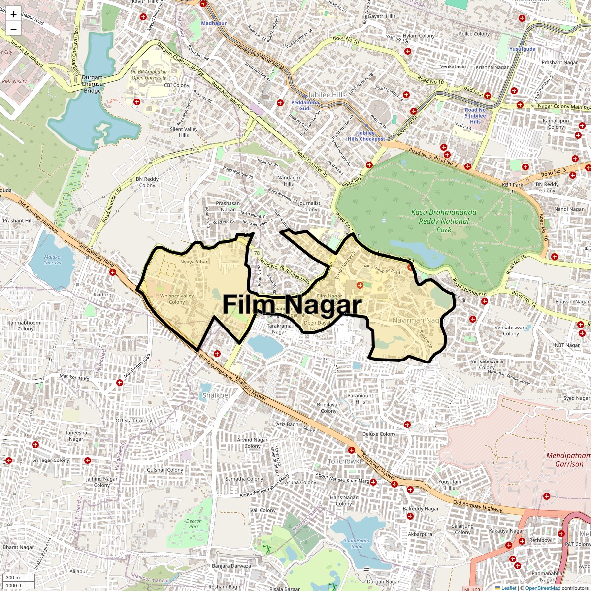 Location Map of Film Nagar, Hyderabad