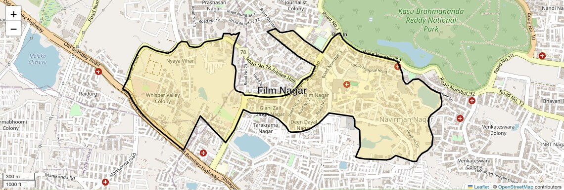 Location Map of Film Nagar, Hyderabad