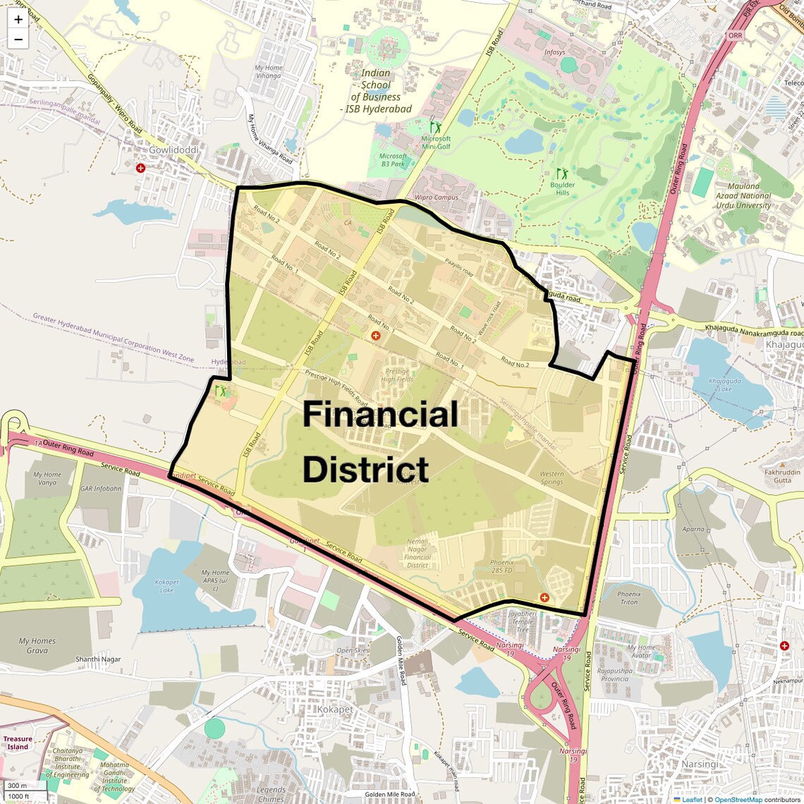 Location Map of Financial District, Hyderabad