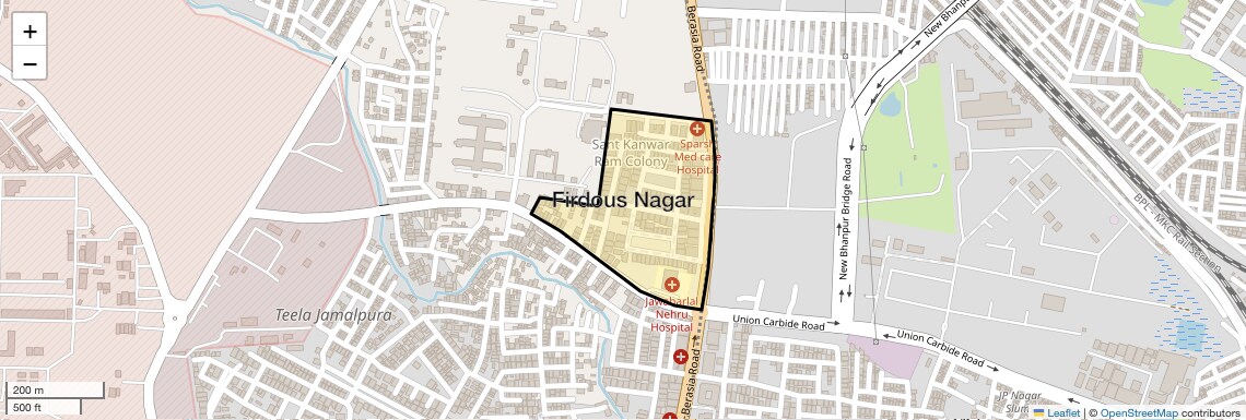 Location Map of Firdous Nagar, Bhopal