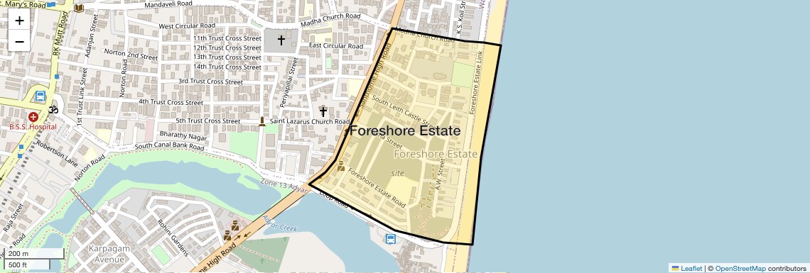Location Map of Foreshore Estate, Chennai