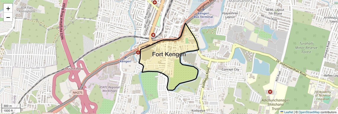 Location Map of Fort Kengeri, Bangalore