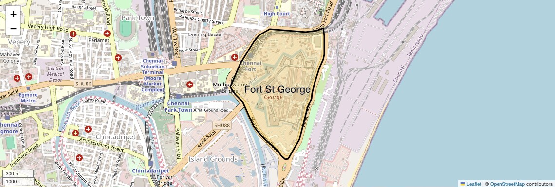 Location Map of Fort St George, Chennai