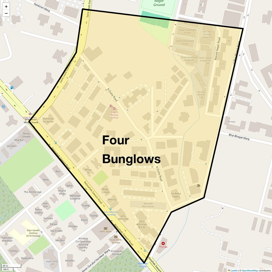 Location Map of Four Bunglows, Mumbai