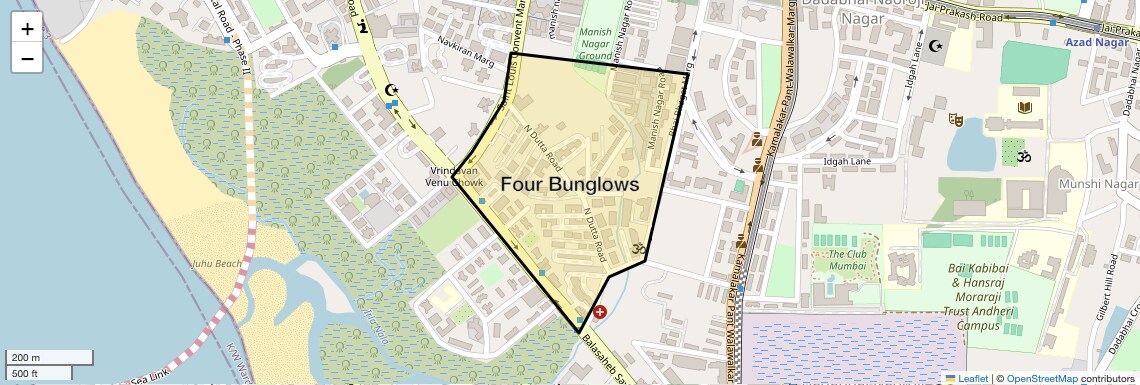 Location Map of Four Bunglows, Mumbai