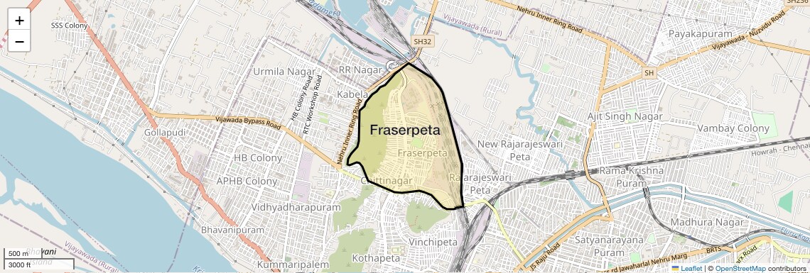 Location Map of Fraserpeta, Vijayawada