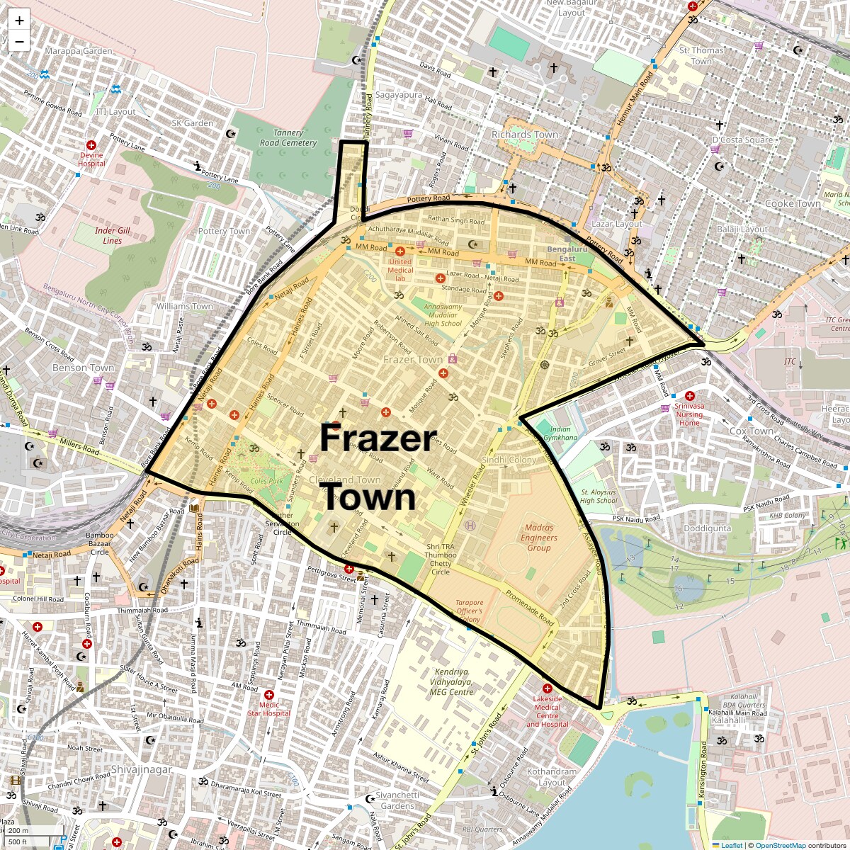 Location Map of Frazer Town, Bangalore