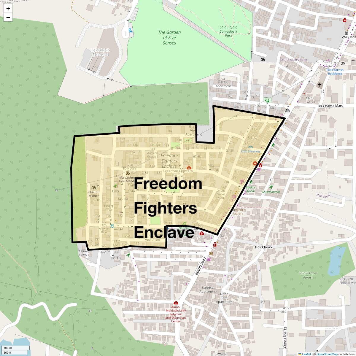 Location Map of Freedom Fighters Enclave, Delhi