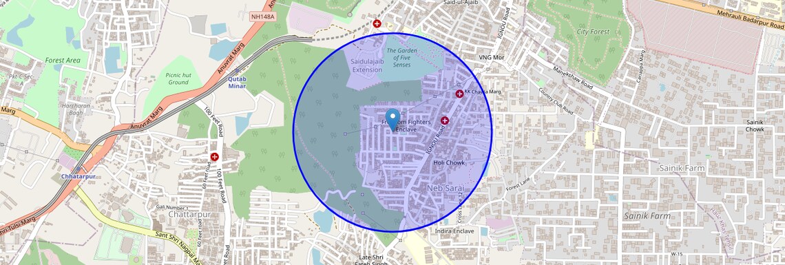 Location Map of Freedom Fighters Enclave, Delhi