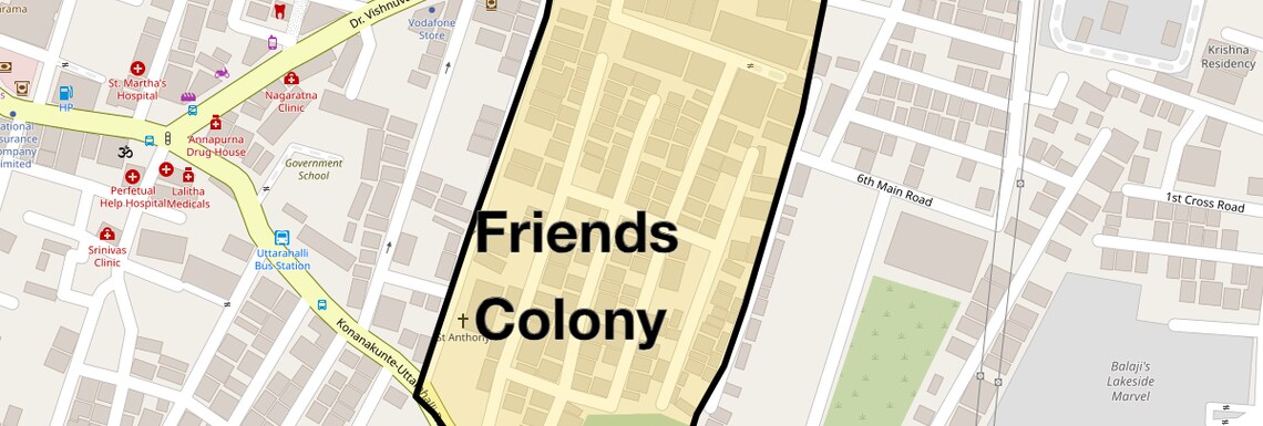 Location Map of Friends Colony, Bangalore