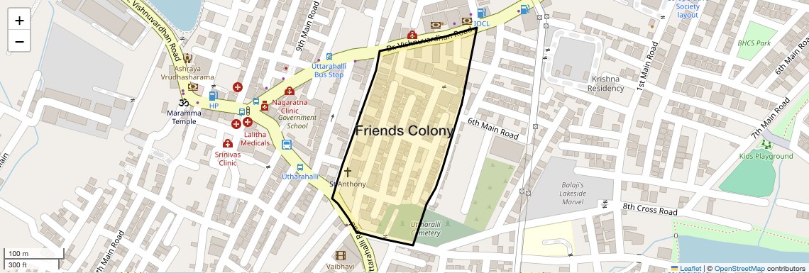 Location Map of Friends Colony, Bangalore