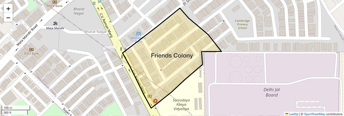 Location Map of Friends Colony, Delhi