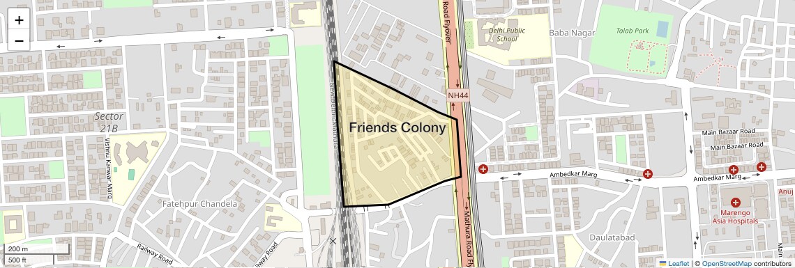 Location Map of Friends Colony, Faridabad