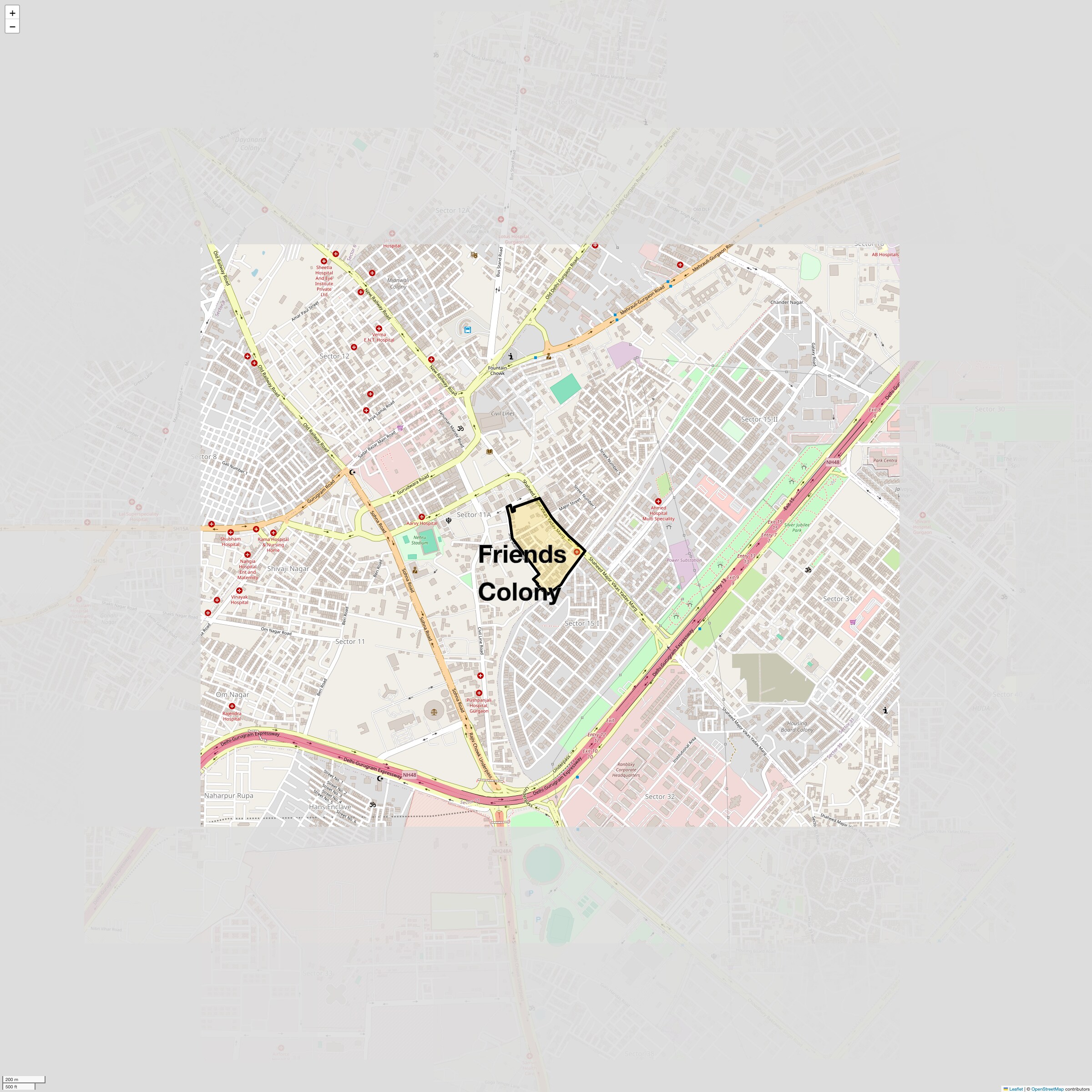 Location Map of Friends Colony, Gurgaon