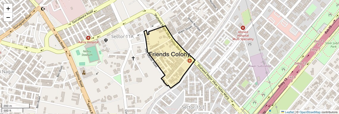Location Map of Friends Colony, Gurgaon