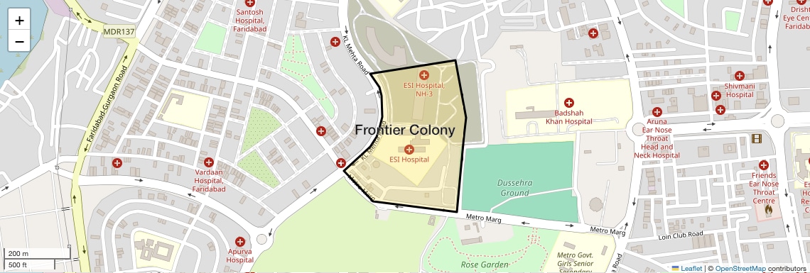 Location Map of Frontier Colony, Faridabad