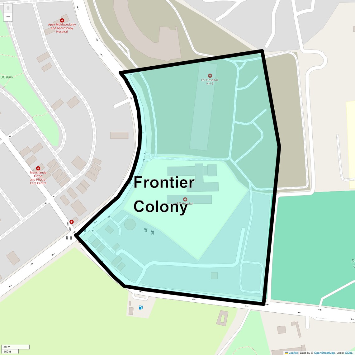 Location Map of Frontier Colony, Faridabad