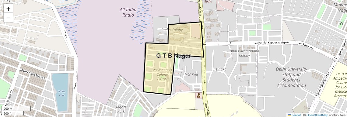 Location Map of G T B Nagar, Delhi
