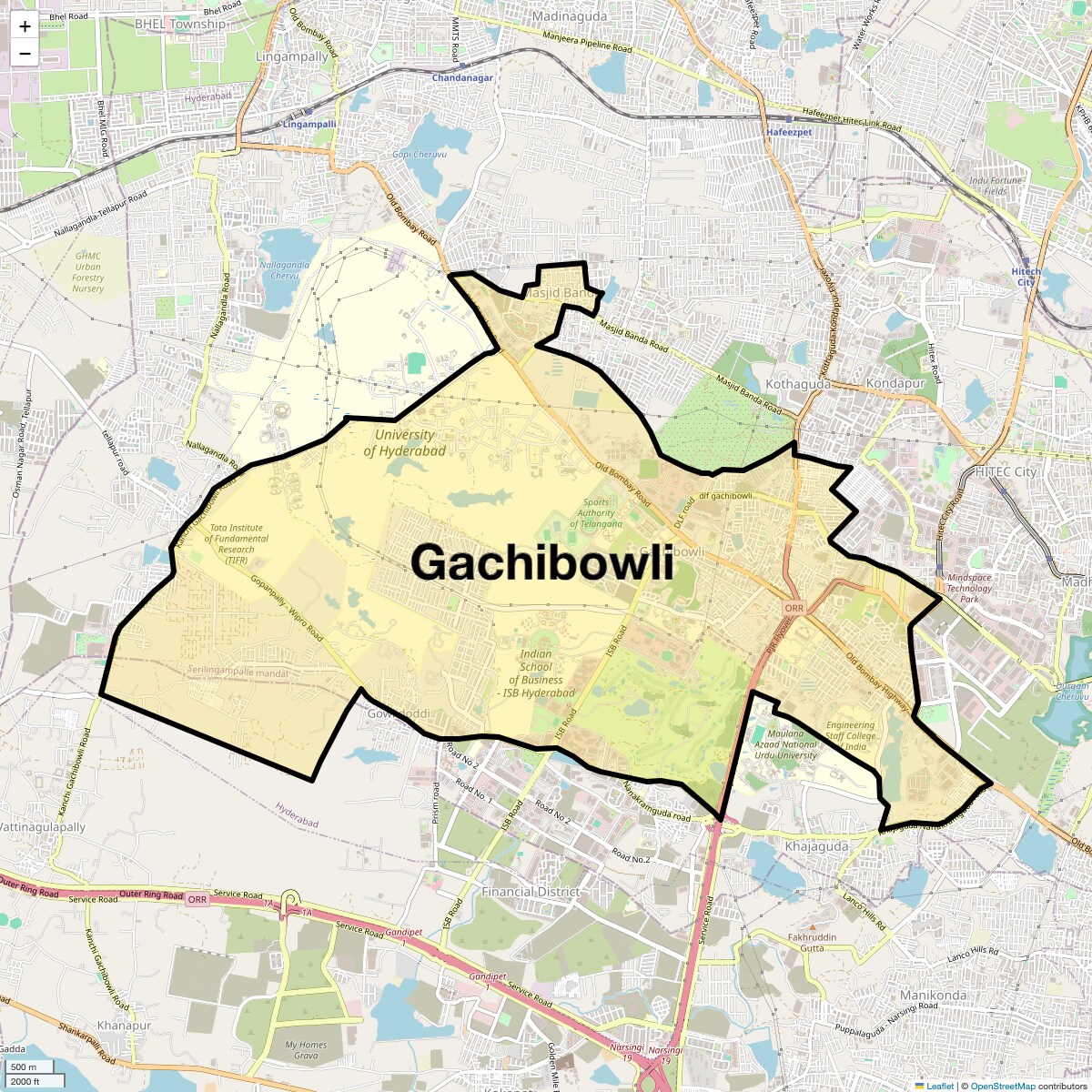 Location Map of Gachibowli, Hyderabad