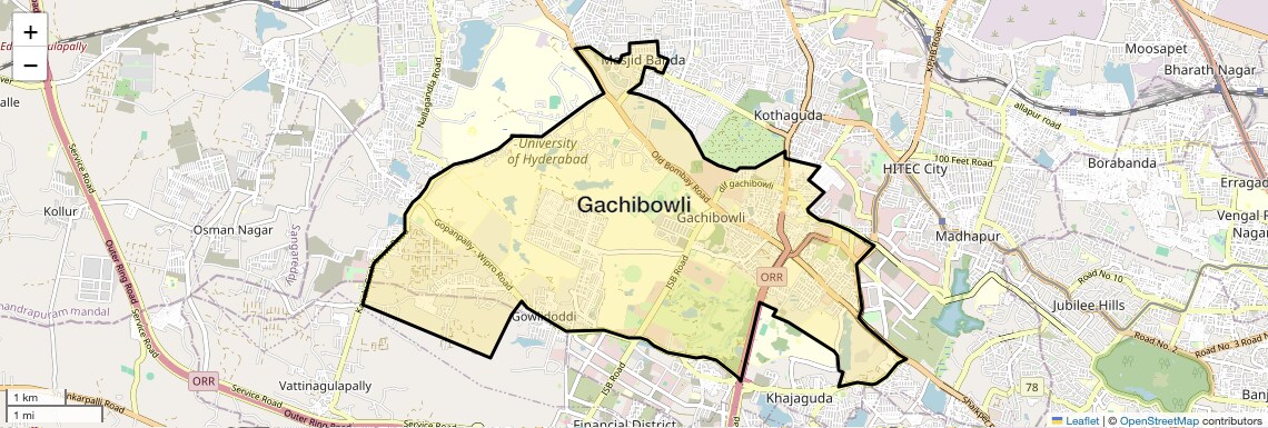 Location Map of Gachibowli, Hyderabad