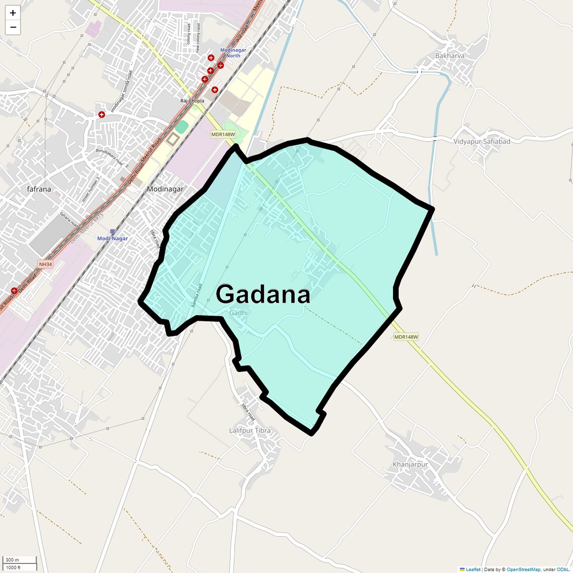 Location Map of Gadana, Ghaziabad