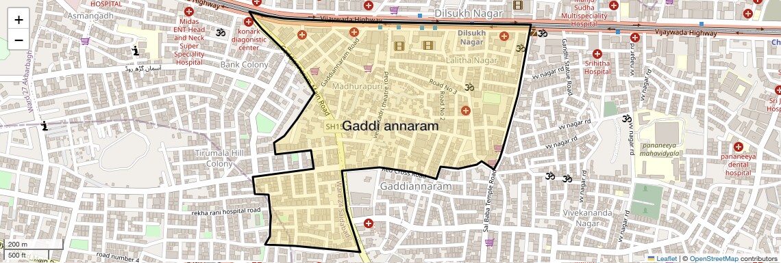 Location Map of Gaddi annaram, Hyderabad