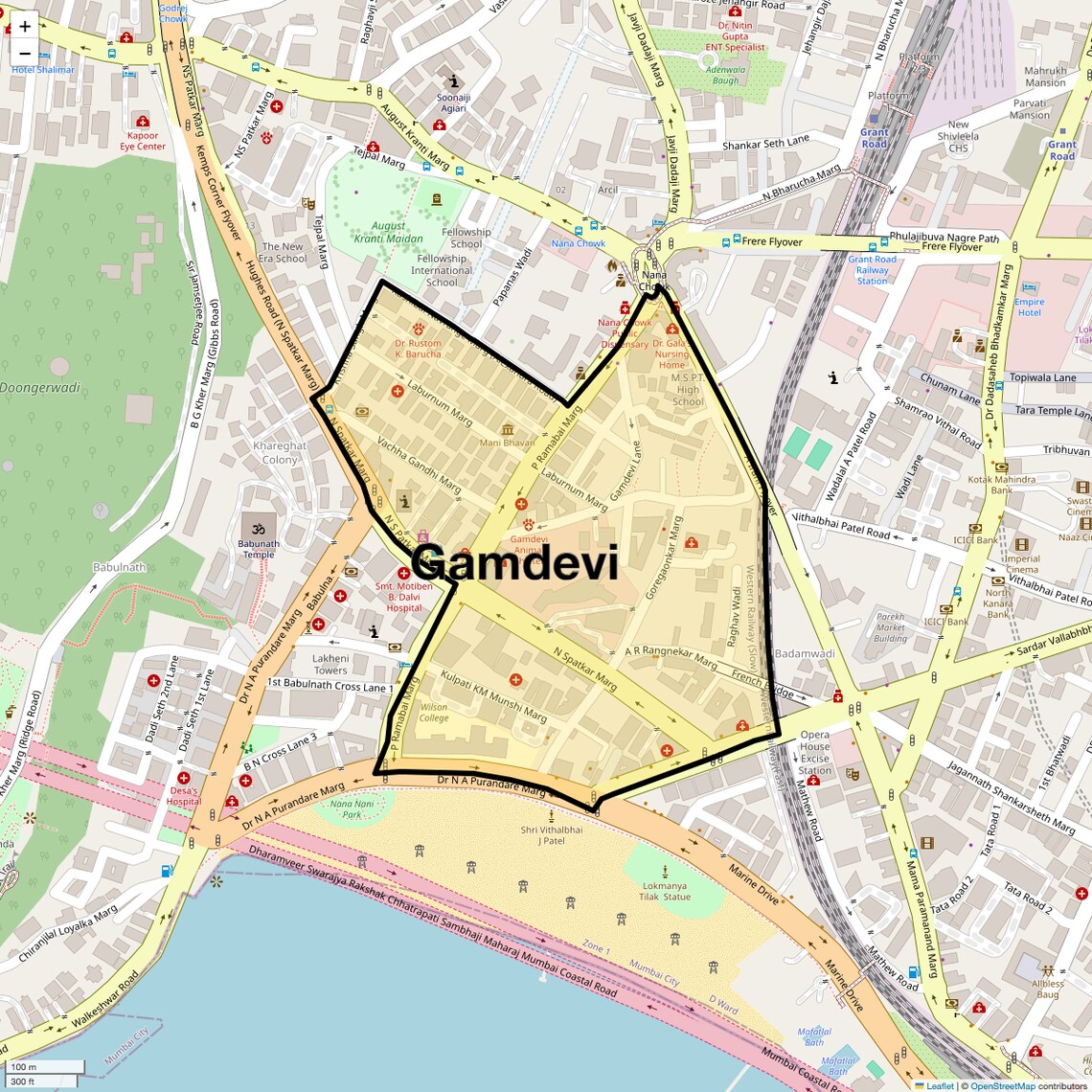 Location Map of Gamdevi, Mumbai