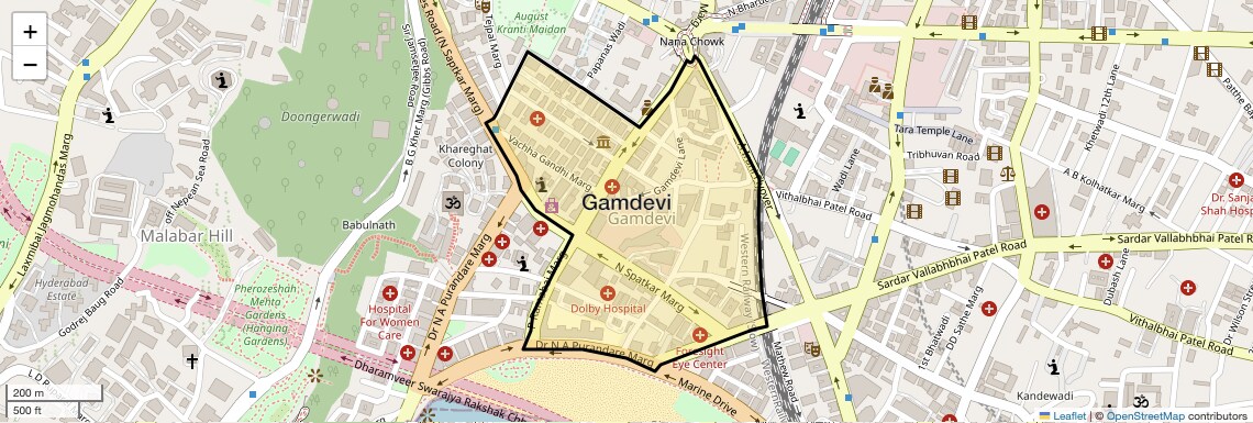 Location Map of Gamdevi, Mumbai