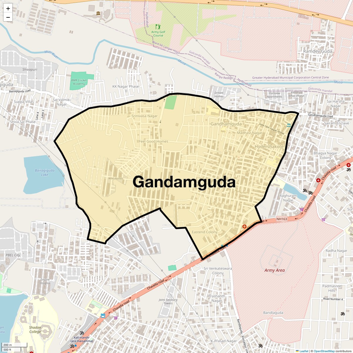 Location Map of Gandamguda, Hyderabad