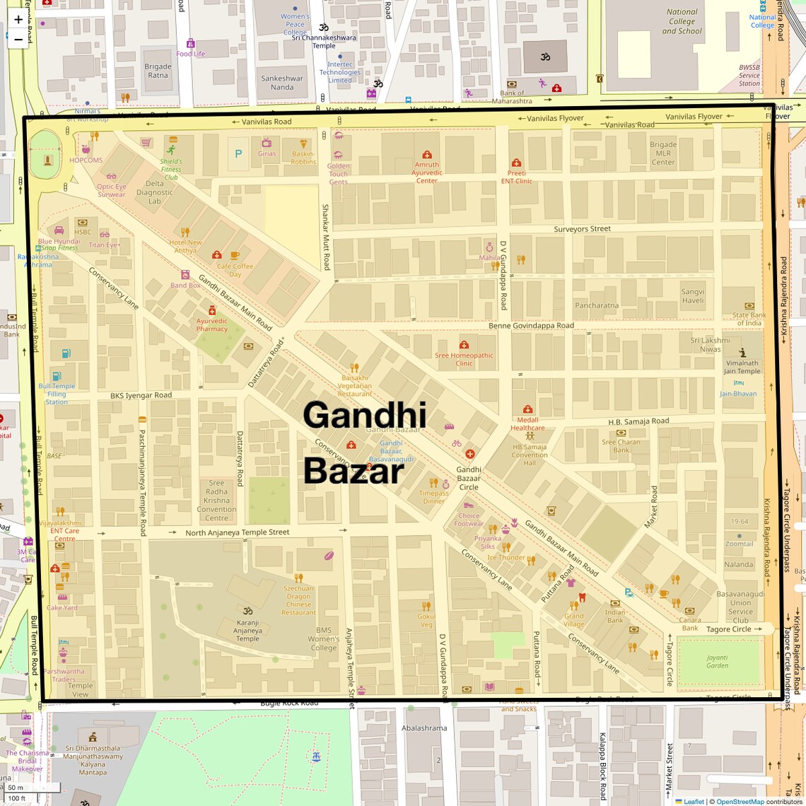 Location Map of Gandhi Bazar, Bangalore
