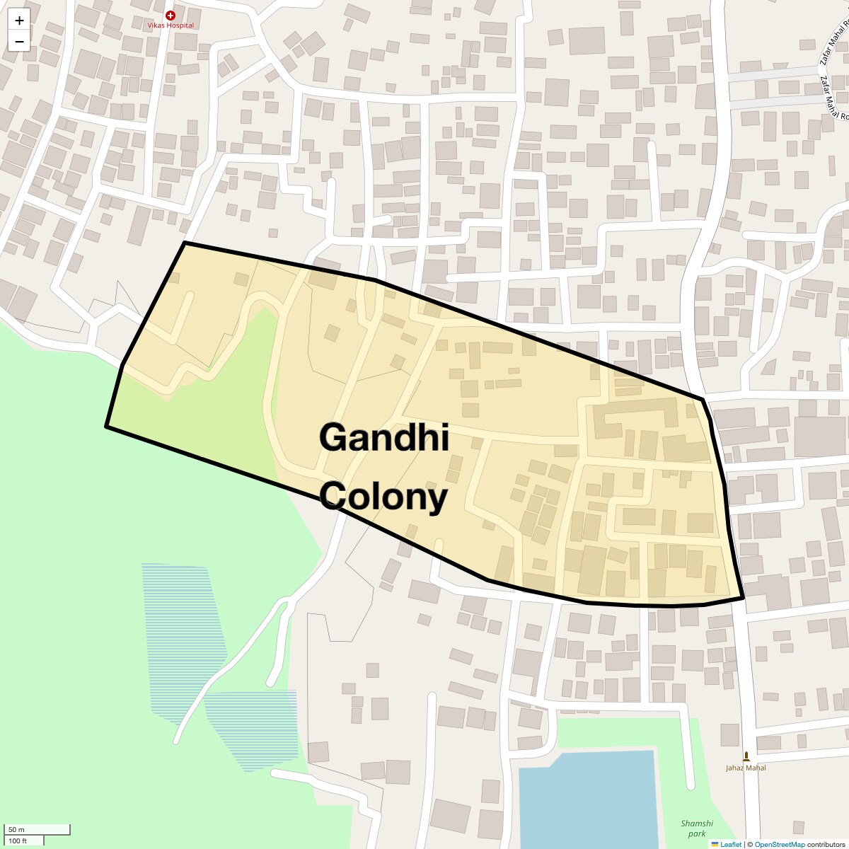 Location Map of Gandhi Colony, Delhi